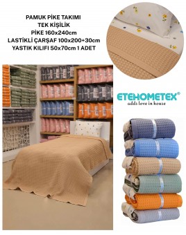 ETEHOMETEX HAVUZLU PİKE TAKIMI %100 PAMUK TEK KİŞİLİK BEJ 8696474232085